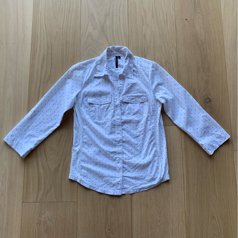 Women’s CATHY White Polka Dot Button Down Shirt Size S